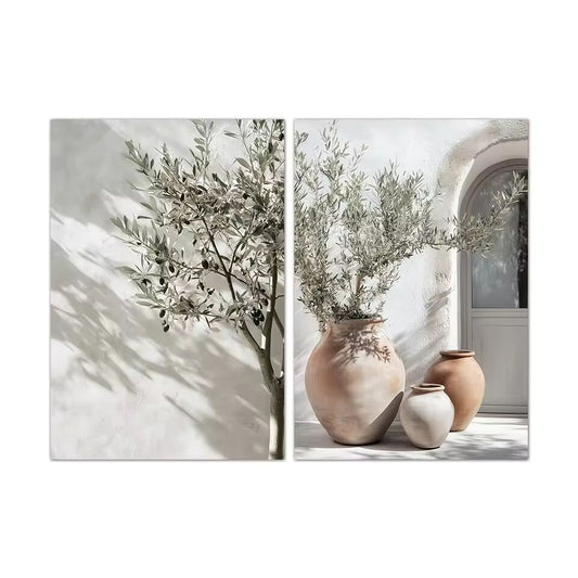 2pcs Tree Vase Wall Art Poster Mediterranean Plant Landscape Art Countryside Simple Scenery Decoration Frameless