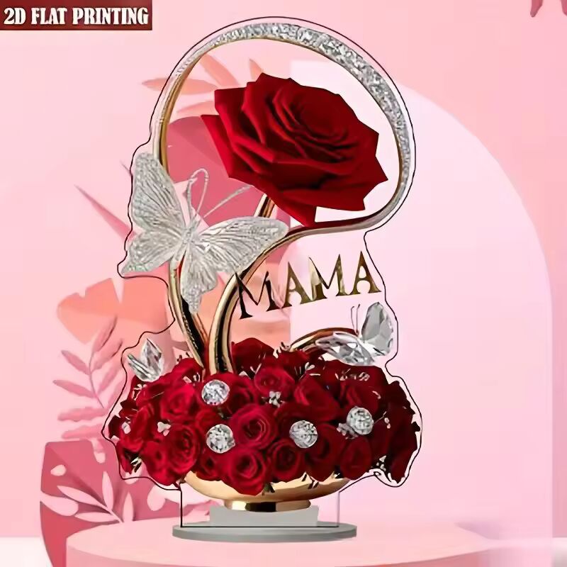 2D Flat Rose Acrylic Ornament Rose Gift Pendant Birthday Gift Mother's Day Anniversary Decoration Table Filial Child To Mother
